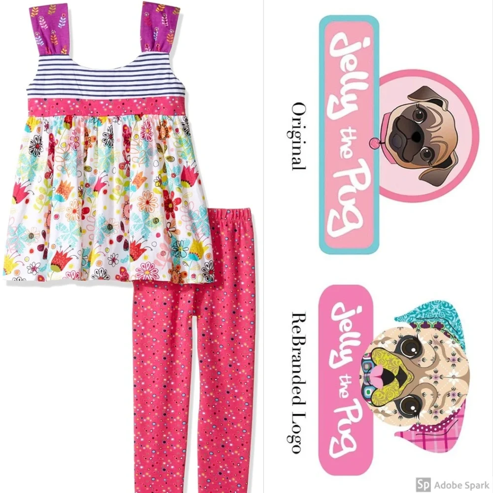 Jelly The Pug Girls 2T Legging Set Tulip Floral Sleeveless‎ Top Outfit